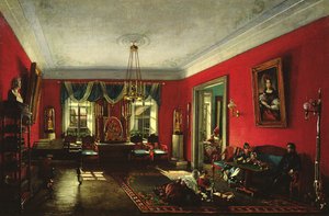 La familia Nashchokin en la sala de dibujo de Nikolai Ivanov Podklutchnikov
